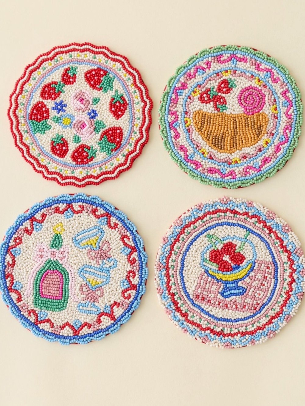 NWT For Love and Lemons Beaded Coaster Set Spring Summer Brunch Hosting Party